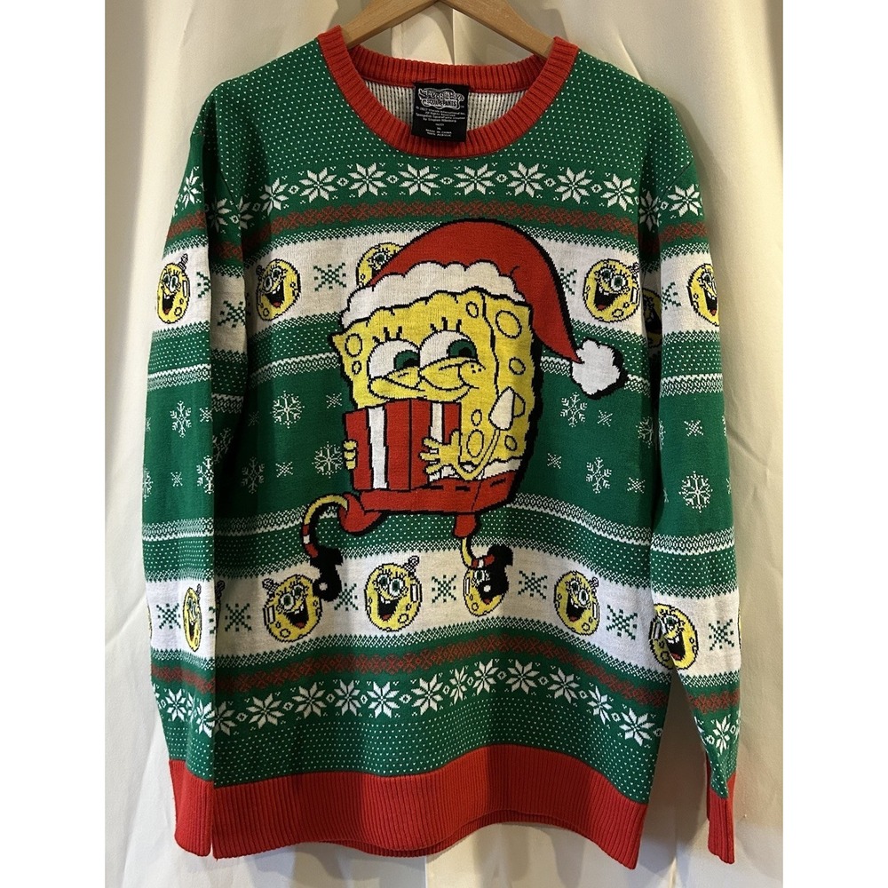 Nickelodeon SpongeBob SquarePants Ugly Christmas Sweater Mens Size XL Green‎